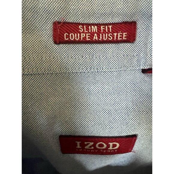 IZOD Mens Size XL Slim Dress Shirt Cotton Woven Button Up Long Sleeve - Picture 7 of 10